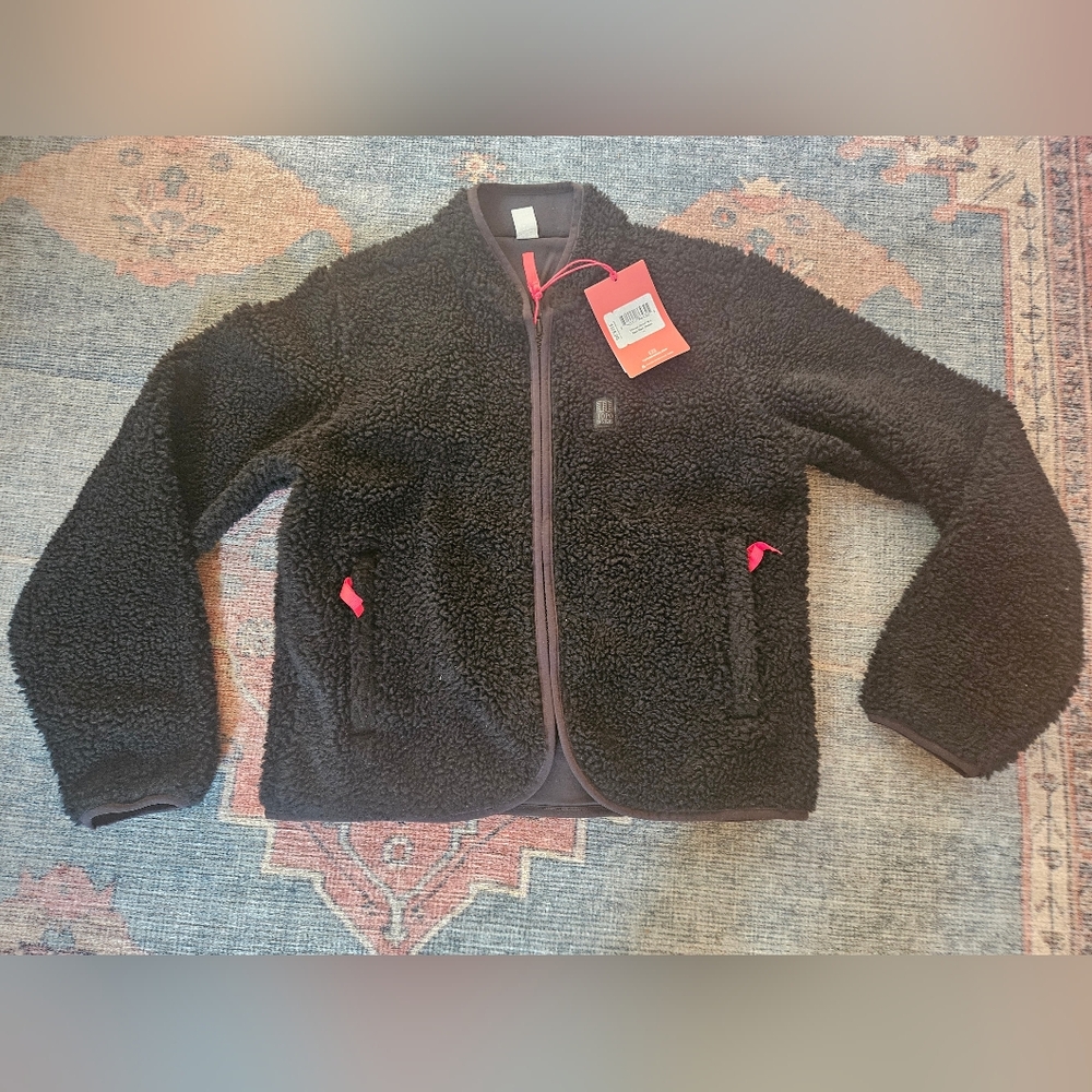 Topo Designs Black Fleece Jacket with Red Accents